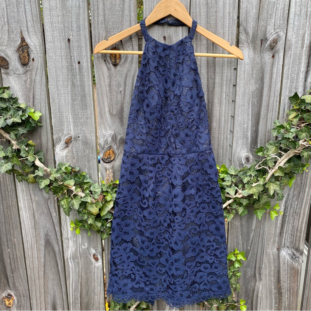Shoshanna Midnight Navy Blue Lace Halter Dress Size 0